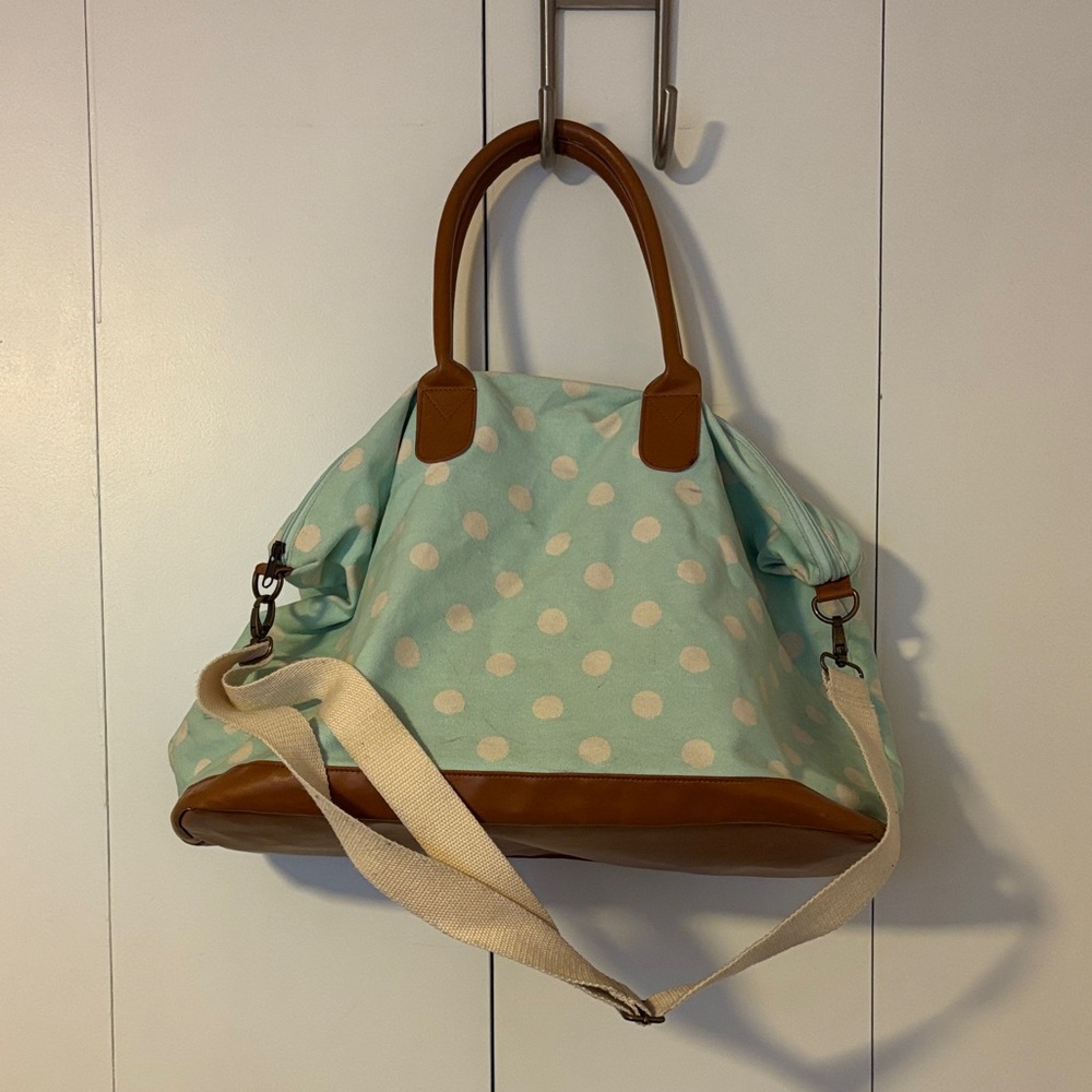 Mossimo Supply Co. Blue Polka Dot Tote with Brown Trim